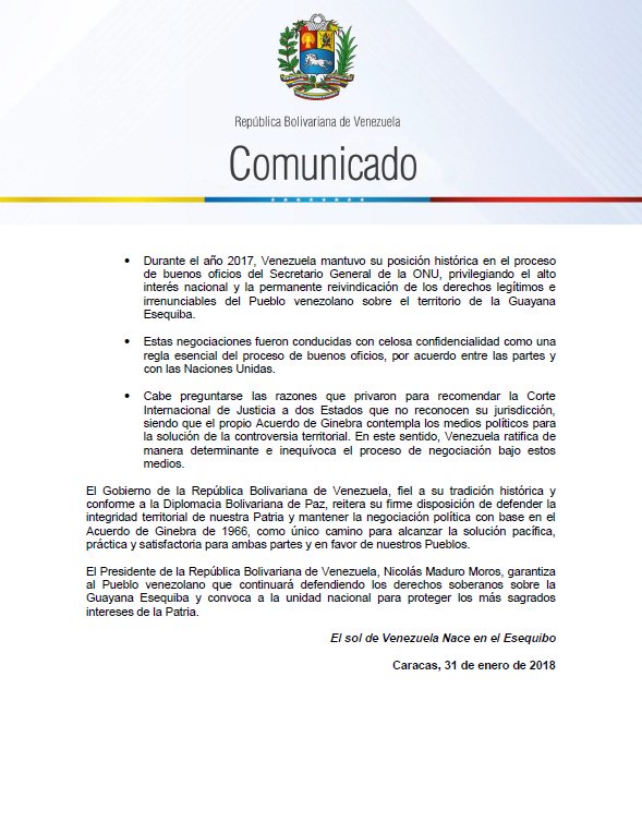 Cancilleria_ve's tweet photo. La República Bolivariana de Venezuela se pronuncia sobre la controversia territorial con la República Cooperativa de Guyana https://t.co/2MRSgKjiyE https://t.co/sC7XM5kk7X