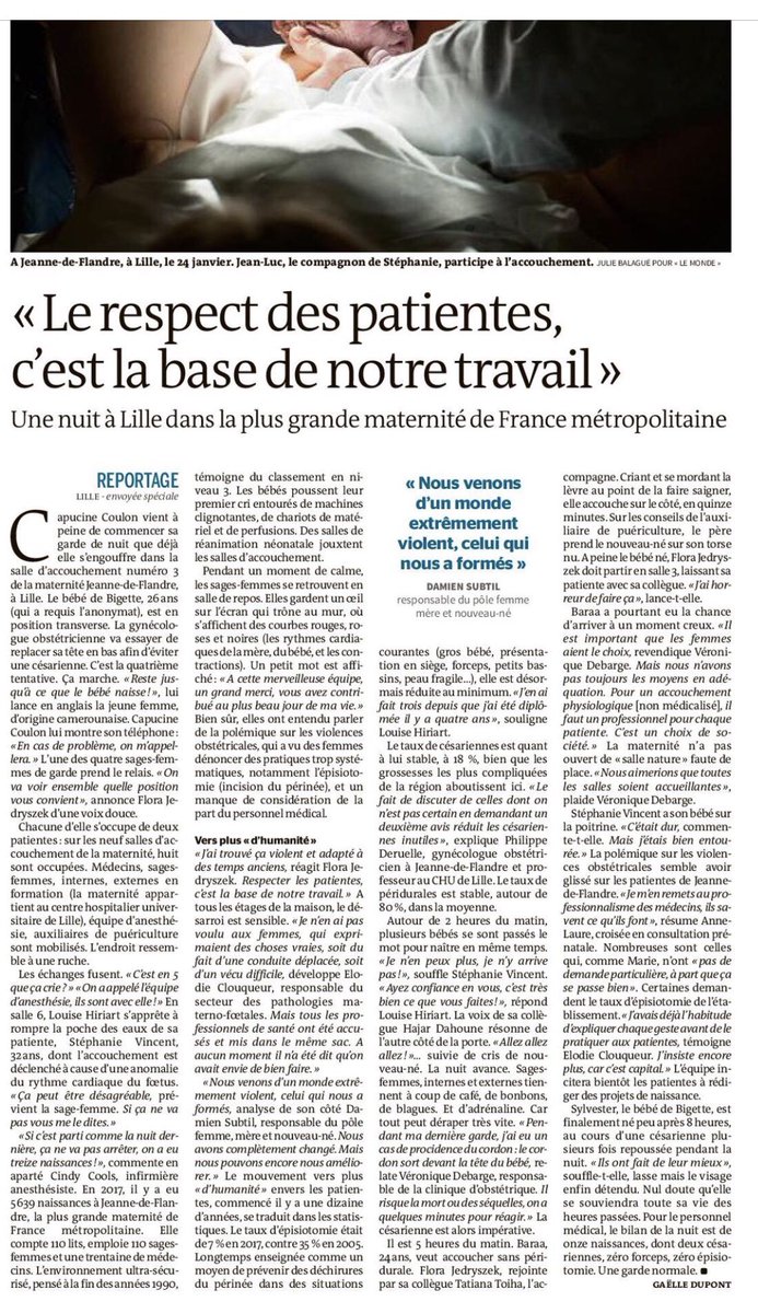 5639 enfants sont nés à Jeanne de Flandre cette année à Lille. En fil rouge de cet article du Monde, la qualité de la prise en charge dans la plus grande maternité de France. Le travail des soignants y est remarquable.