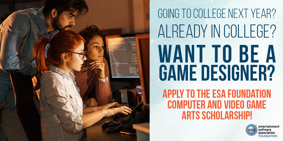 ESA_Foundation's tweet image. Calling all #FutureGameDevs! The ESA Foundation Computer and Video Game Arts Scholarship application is now open! Visit our website for more information about the program to turn your #PassionToProfession! 
bit.ly/2GBfzc7