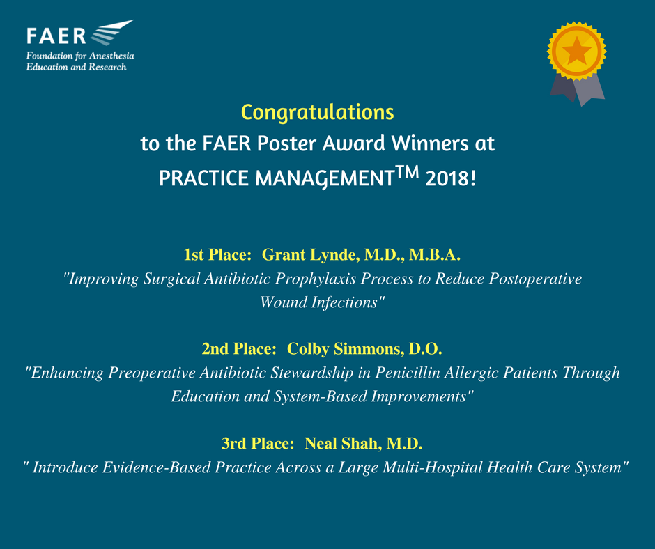 FAERanesthesia's tweet image. Congratulations to the FAER Poster Award Winners at #ASAPM18!