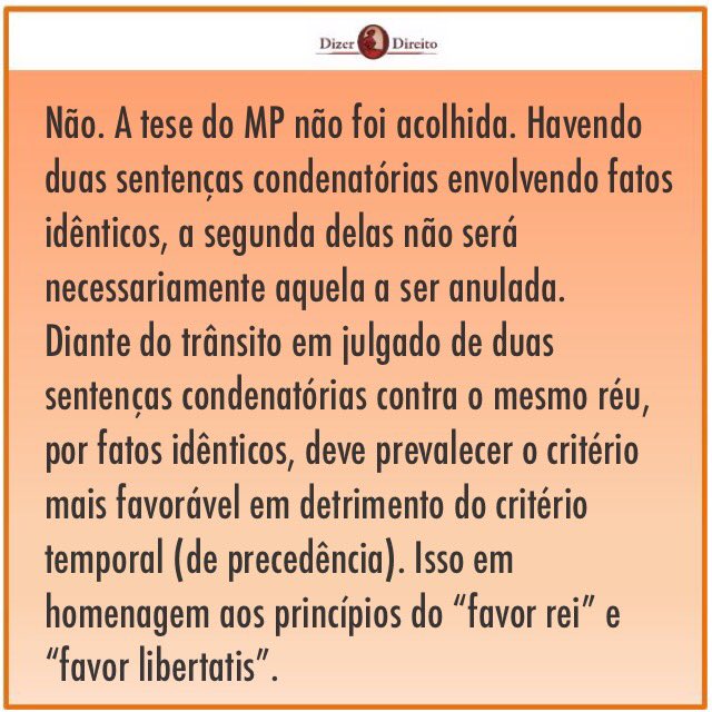 dizerodireito's tweet photo. Processo Penal - coisa julgada
- duas condenações pelo mesmo fato - bis in idem - qual sentença prevalece? https://t.co/o5Z2Hoxt1o