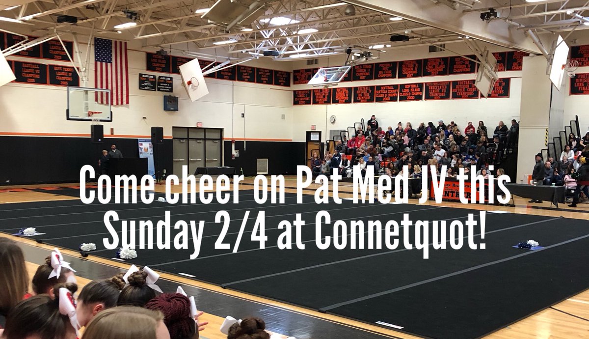 Come cheer on Pat Med JV as they take the mat for the last time this season! This Sunday, 2/4 12:30 at Connetquot HS!  Show your Pat Med Pride! @PatMedSchools <a href="/PatMedCheer/">PMHS JV Cheer</a> <a href="/PatMedAthletics/">Pat-Med Athletics</a>