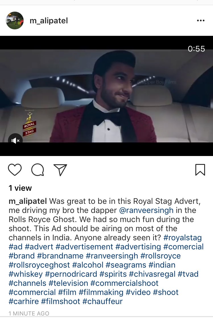 RanveeriansFC's tweet photo. Yes, we had spotted you!  ;) Congratulations to Ranveer’s London chauffeur Mr @Mhd_Ali_Patel for being a part of Ranveer Singh’s awesome Royal stag TVC 😍 https://t.co/QtbrqK8pB9