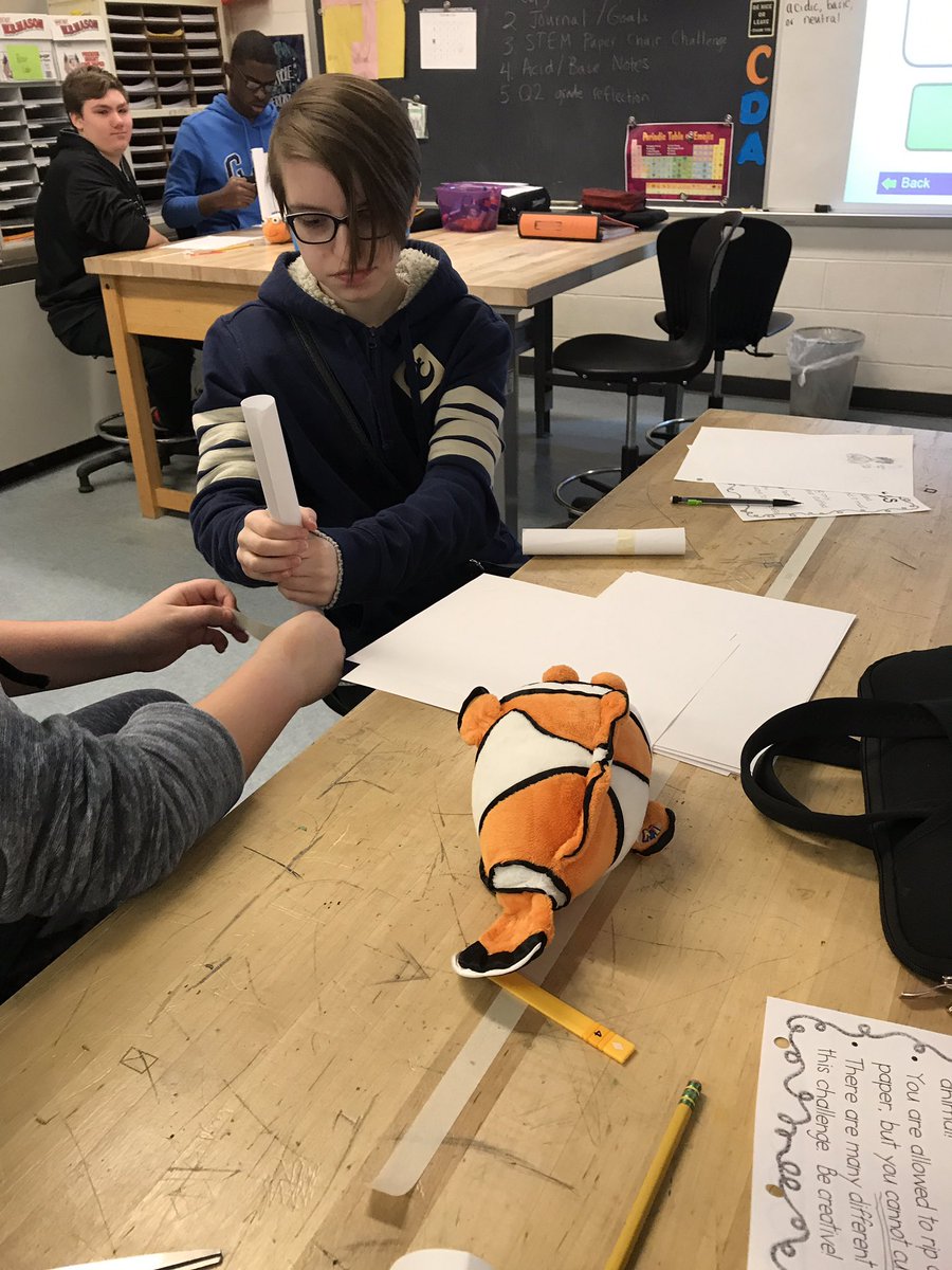 ScienceKeith's tweet photo. STEM paper chair challenge!  Taking a brain break after midterm week! https://t.co/Wu3rLXUzaB