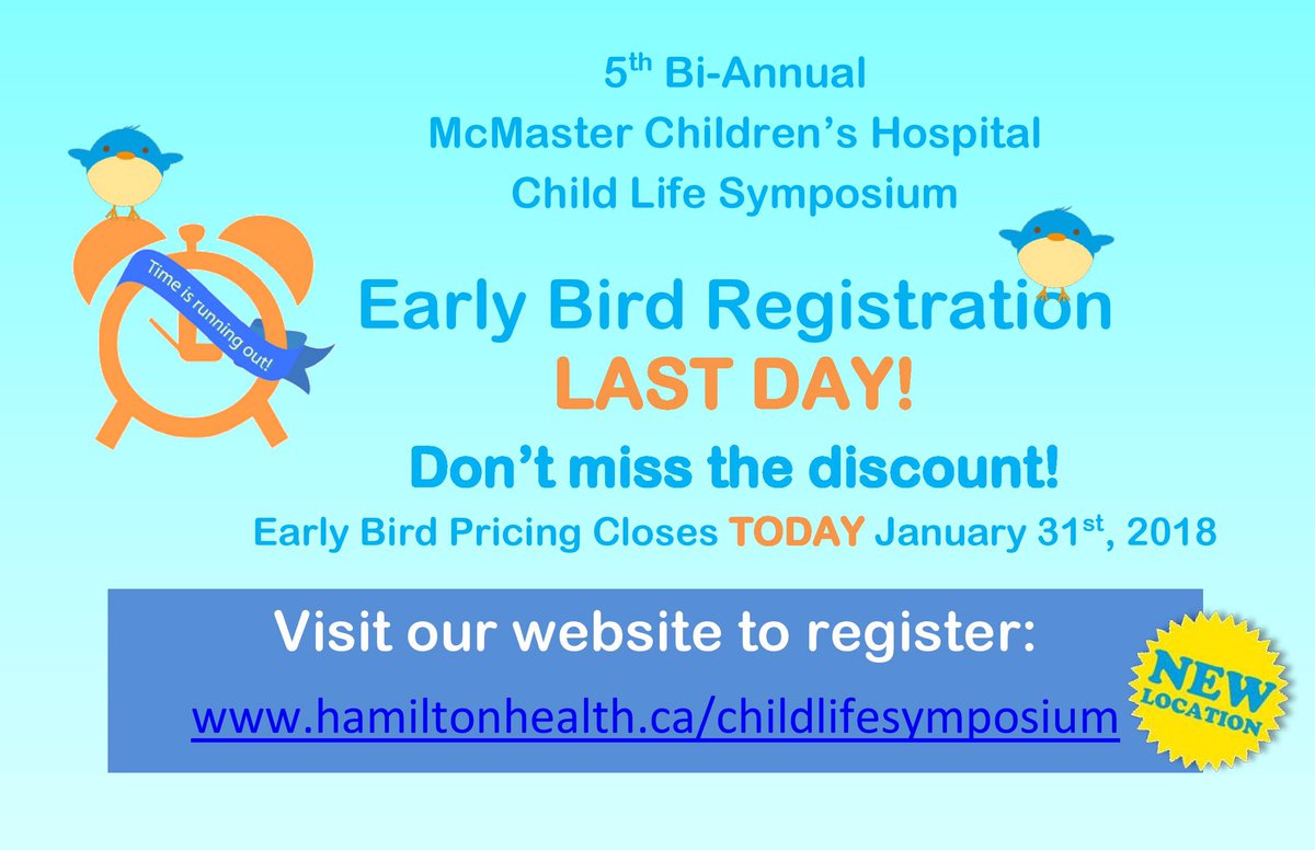 ChildLifeLynds's tweet photo. Today is the last chance to receive early bird pricing for the @mch_childrens Child Life Symposium! Don't miss out! https://t.co/pAlPwHDuWC https://t.co/4vApJKoOgT