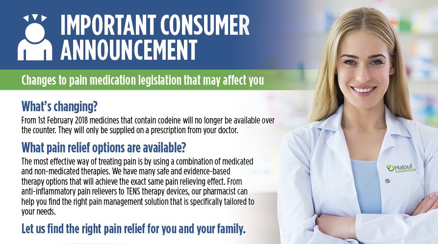 Malouf_Pharmacy's tweet photo. As of today, new codeine regulations take effect. To find out more about these changes, talk to our Pharmacists in store! https://t.co/Do7ciki5QX