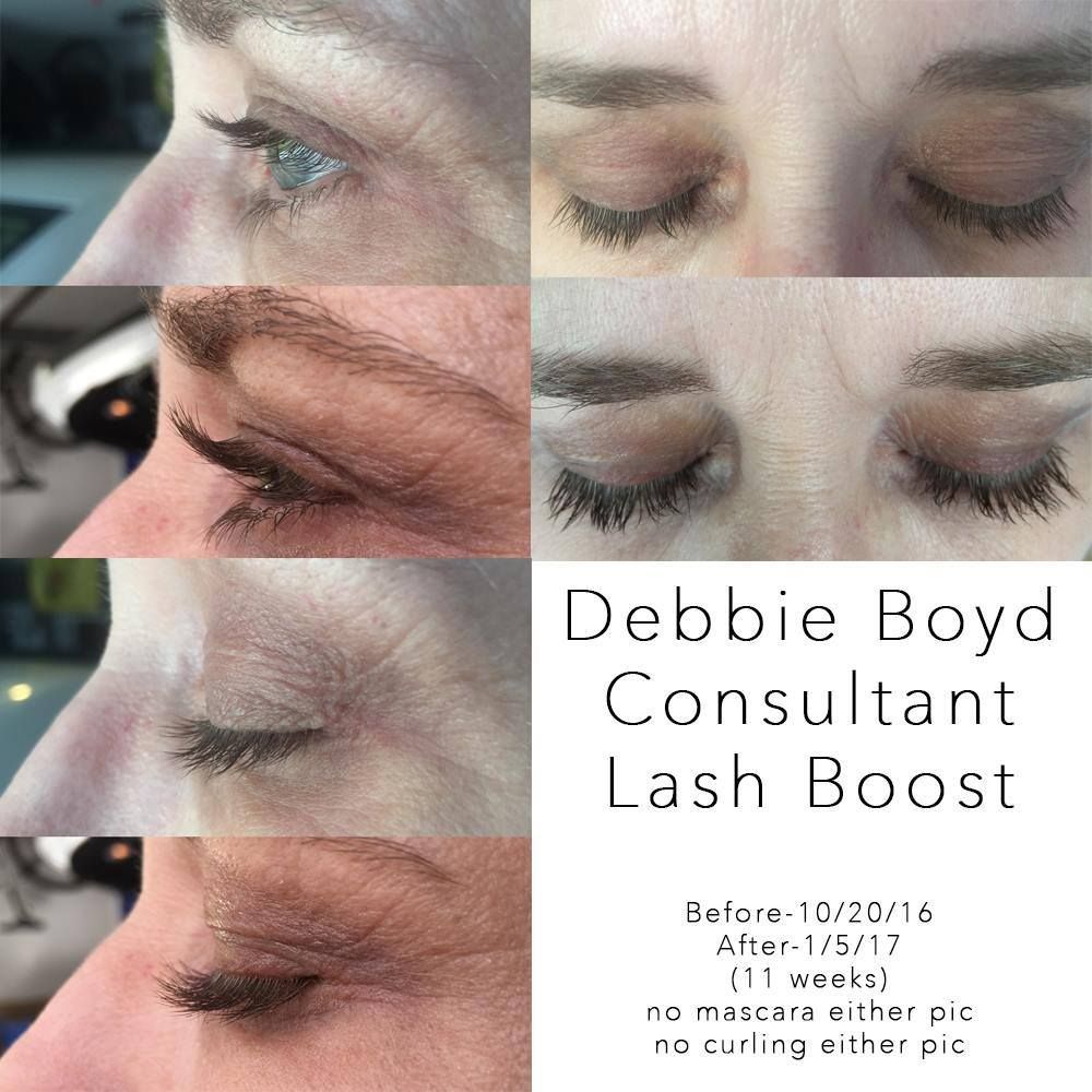 FROM DEBBIE BOYD: "my 11 week Lash Boost results! Luv it Tube lasted longer than expected cuz I use it VERY sparingly on the applicator I didn't want my lashes 2 get 2 long after seeing the pics so I skip nights &amp; swipe w/ VERY LITTLE &amp; notice difference N my brows 2"