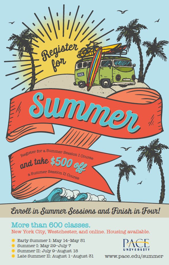 PaceUniversity's tweet photo. Registration starts February 5 for summer session at #PaceU. See what courses we're offering: https://t.co/Ixtu4hRqBM https://t.co/onUjfqOmUm