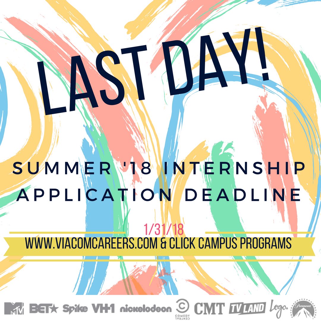 workatparamount's tweet photo. Today’s the last day to apply to our Summer ‘18 Intern Program! (Aside from Nick Animation in Burbank & Miami).
Be sure to submit by 11:59pm EST! https://t.co/3WR12L1bBa