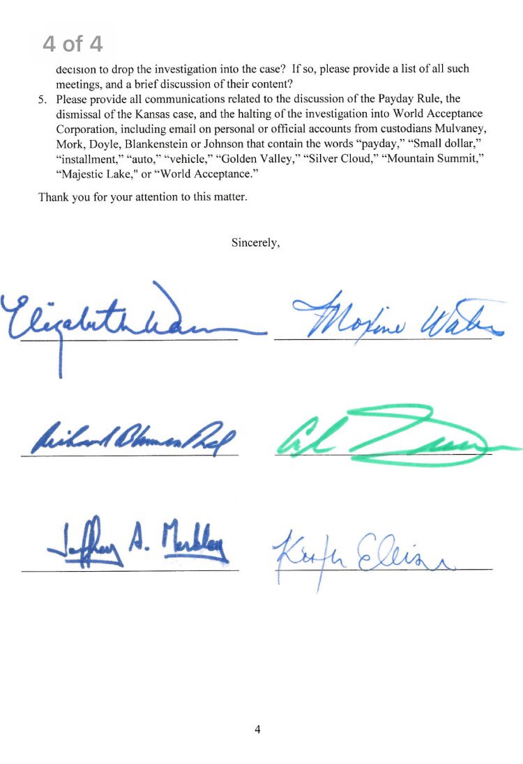 Elizabeth Warren (@senwarren) on Twitter photo Payday lenders contributed over $60k to <a href="/MickMulvaneyOMB/">Mick Mulvaney</a>’s political campaigns. Now at the CFPB, Mulvaney is protecting predatory lenders instead of consumers. <a href="/RepMaxineWaters/">Maxine Waters</a> & I want to know if that’s more than coincidence. Payday lenders contributed over $60k to <a href="/MickMulvaneyOMB/">Mick Mulvaney</a>’s political campaigns. Now at the CFPB, Mulvaney is protecting predatory lenders instead of consumers. <a href="/RepMaxineWaters/">Maxine Waters</a> & I want to know if that’s more than coincidence.