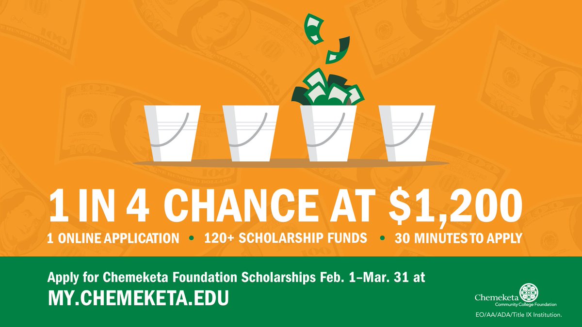 Foundation Scholarships application opens TOMORROW. Apply for over 100 scholarships with a single application in your My Chemeketa.