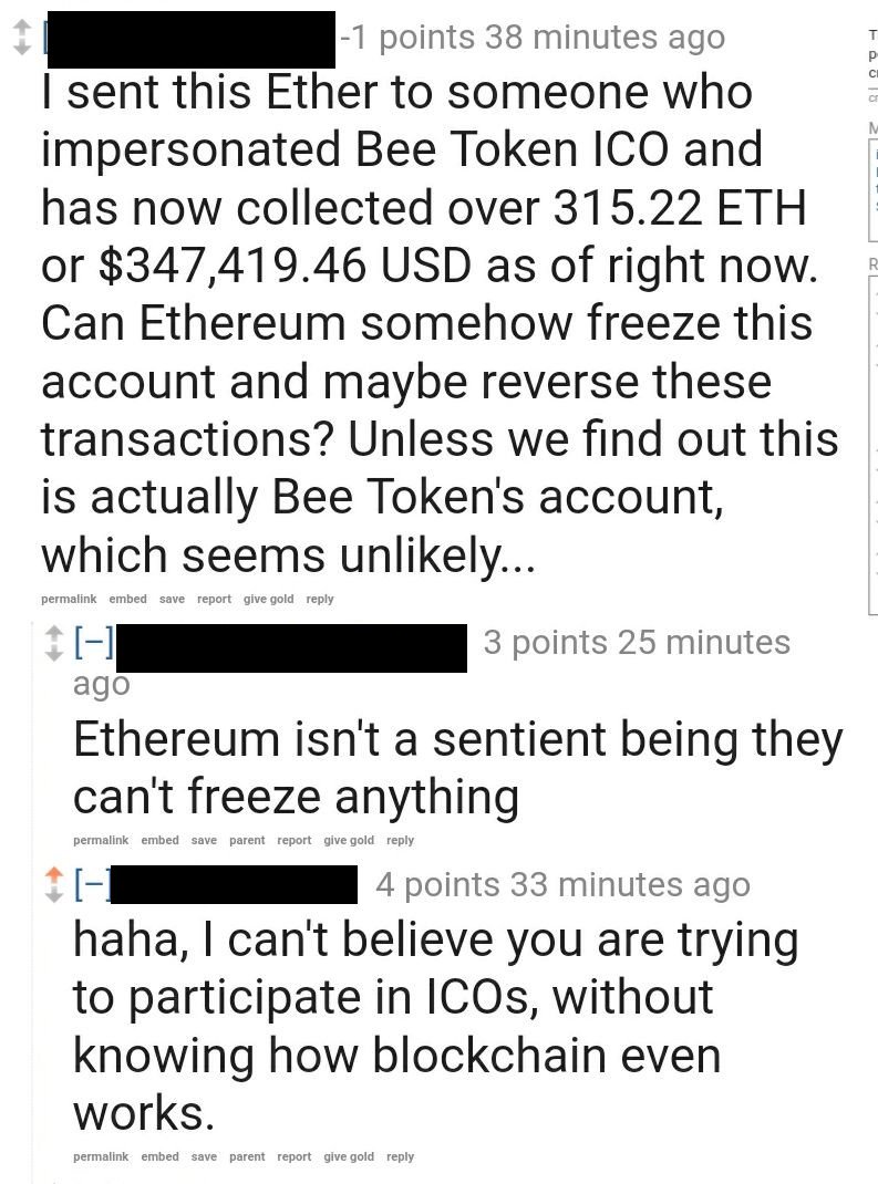 ThatCryptoDummy's tweet photo. Regarding the #beetoken #ICO. Don't be like this guy. Investing in an ICO is already the riskiest thing you can do in #crypto. Don't make it more risky by not having even the most basic knowledge as to how crypto works. Your odds are better going to a casino. https://t.co/m4rXo6yhG2