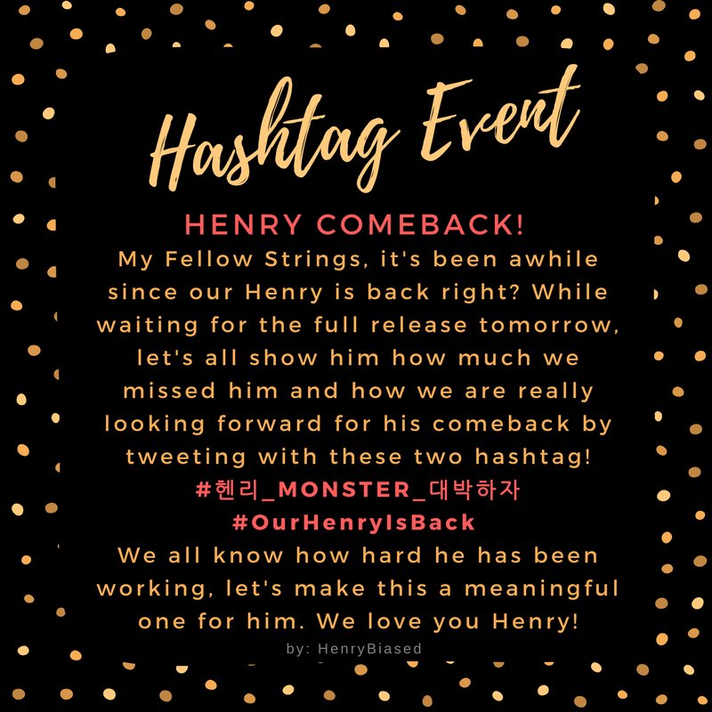 HenryBiased's tweet image. [Help RT] Fellow Strings, it's been awhile since our Henry is back right? Let's all show him how much we missed him and how we are really looking forward for his comeback by tweeting with these two hashtag! ❤️ #헨리_MONSTER_대박하자 #OurHenryIsBack