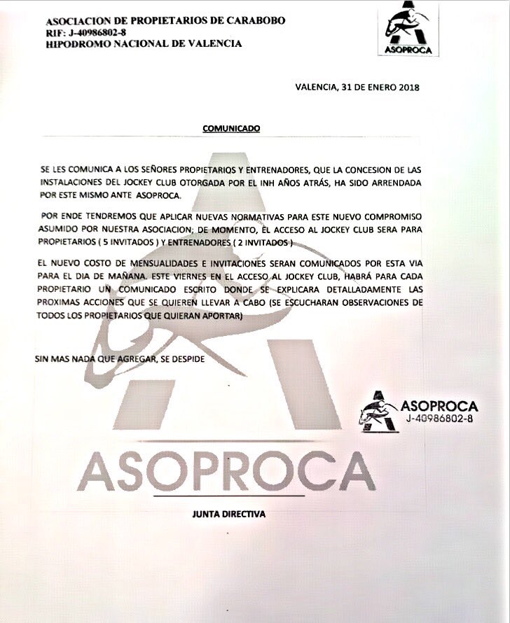 asoproca's tweet photo. #ASOPROCA/JOCKEY CLUB
Comunicado para el acceso a las instalaciones del Jockey Club de Valencia este Viernes 2 de Febrero https://t.co/9c6OcEqEiu
