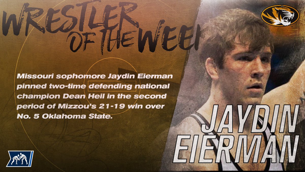 NCAAWrestling's tweet photo. Mizzou's Jaydin Eierman is your NCAA Wrestler of the Week! https://t.co/MFKKk1dpJn