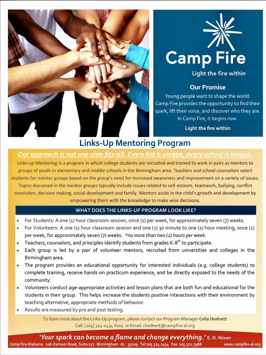 If you are in need of volunteer service hours, this is a fun opportunity for you. For additional information please email: info@campfire-al.org