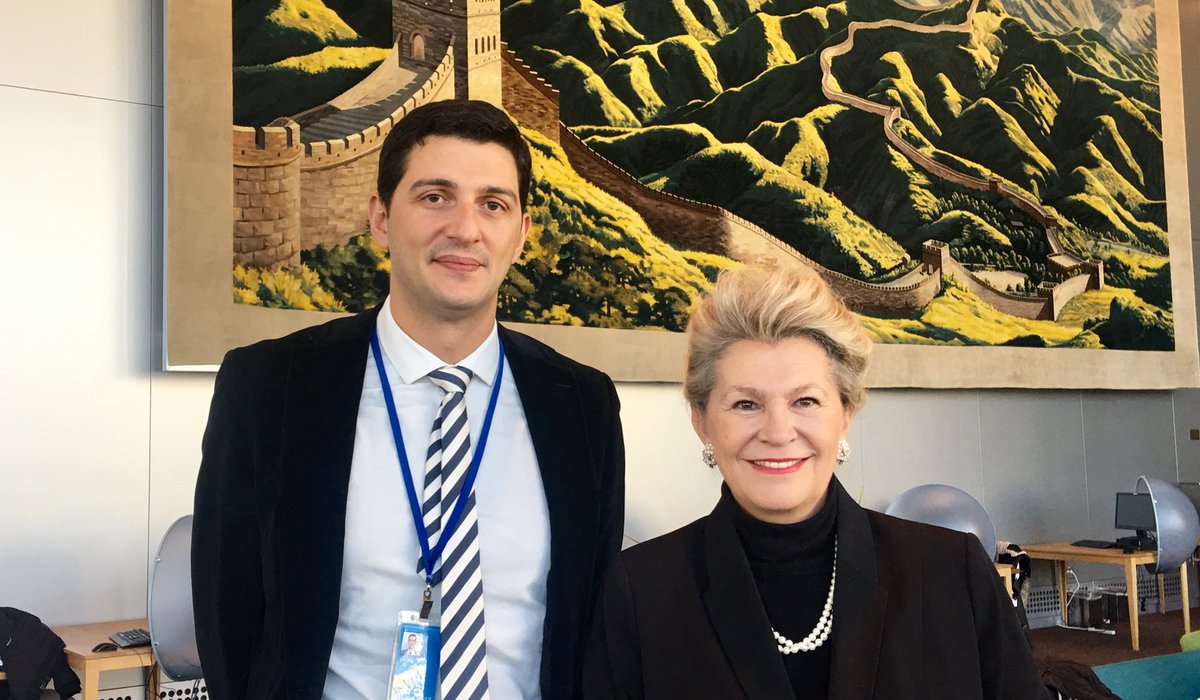 KatalinBogyay's tweet photo. What a joy to bump into @irakli_khodeli , my former Private Secretary when I was the President of @unesco General Conference(2011-13). Now he runs social science @unesco Jakarta office . #DelegatesLounge is the place to meet old and new collegues @UN . https://t.co/NcEYHPUi8C