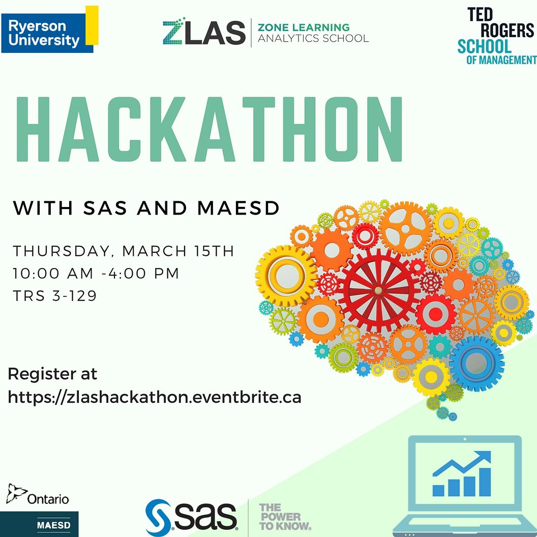 mdsa_tmu's tweet photo. Our hackathon is fast approaching. Register now! There are 3 cash prizes of 1000, 500, and 250.
#sas #maesd #data #analytics #datascience #zlas #trsm https://t.co/d5hkBNZJox