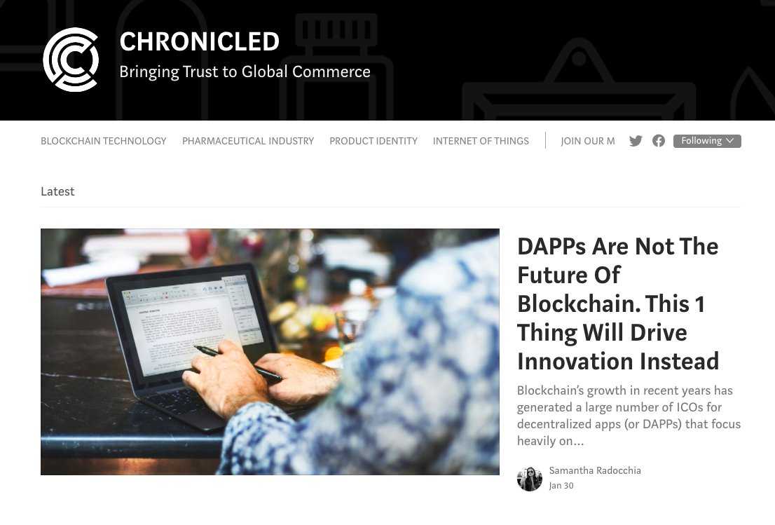 ChronicledInc's tweet photo. Want to stay up to date on all things, blockchain, IoT&amp;IoE, tech &amp; innovation? Follow the Chronicled blog today! #Blockchain #IoT #IoE #technology
https://t.co/xb9nsCAtsm https://t.co/0n3Bw51Kff