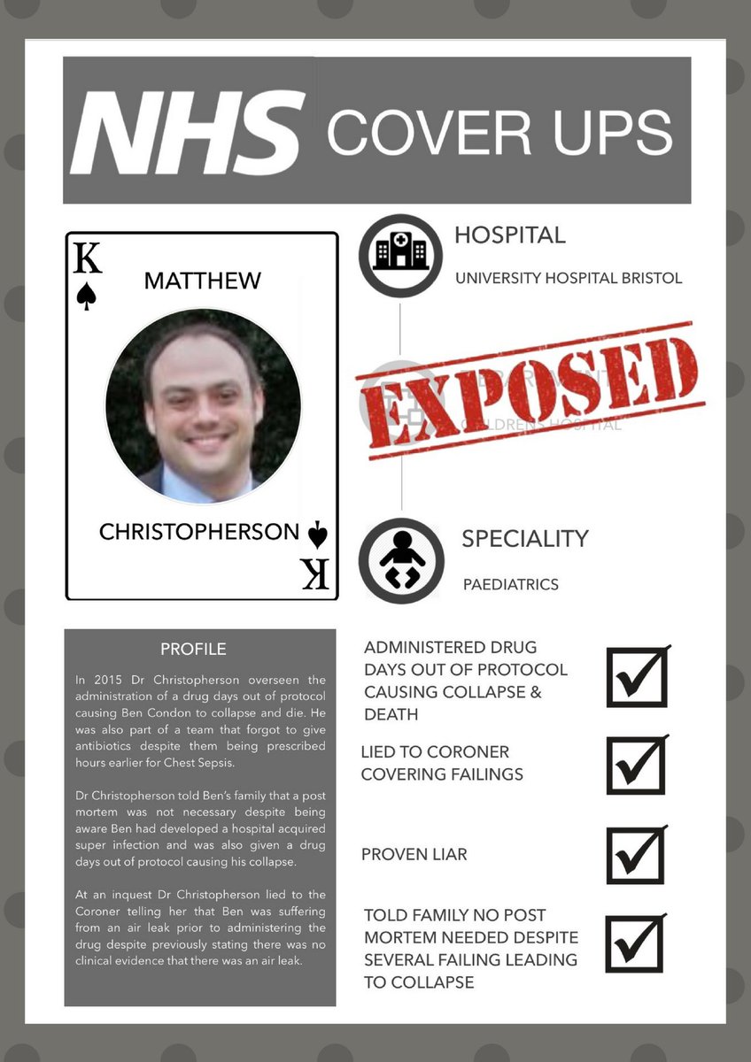 Allyncondon's tweet photo. The Paediatric Consultants exposed #PICU Dr Peter Davis Dr Suzanne Dean Dr Ian Jenkins Dr Matthew Christopherson who all played their part in the cover up of #BenCondons death @UHBristolNHS University Hospital Bristol, Bristol Childrens Hospital #uhbristol #Bristol #NHS https://t.co/tkwAg4YFFw