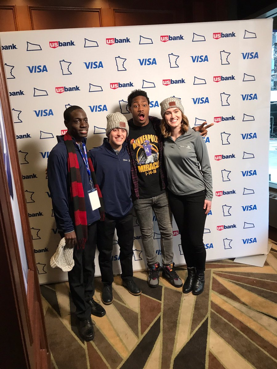 slbeatty's tweet photo. So great to see the Minneapolis Miracle @stefondiggs join us in the @USBank Possibilities Lounge with our #USBankFutureLeaders #SBLII #BoldNorth https://t.co/dES1rkgxyf