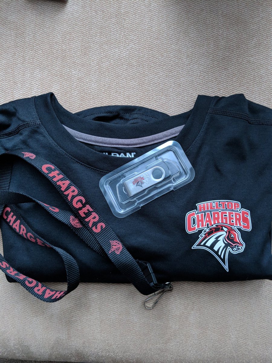 Ilivelearnteach's tweet photo. I spent my day at @ngpshth the "rival" school to facilitate 2 workshops today.  As a thank you, they gifted me their school branded swag.  I told them, "I can't wear this!"  Lol.  We had a good laugh though. #wereallfriends #friendlyrivals #friendlycompetition #saintsvschargers https://t.co/PyfMZMLQ10