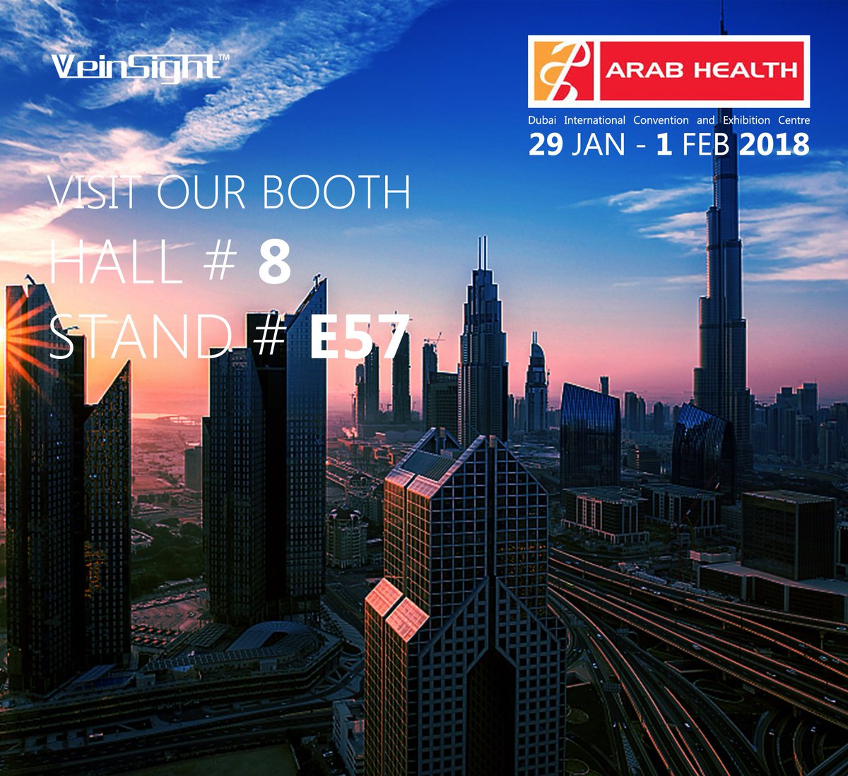 veinsight's tweet photo. #ArabHealth Excited to announce we will be at 2018 from 29th Jan to 4th Feb. Would you be interested to know more about Vein Technology, looking forward to seeing you. https://t.co/YpgOpnvU10  
 #Congress #SuLinda_Confrences #Dubai #exhibition  #medical #trade #fairtrade https://t.co/6KLuYuMImd