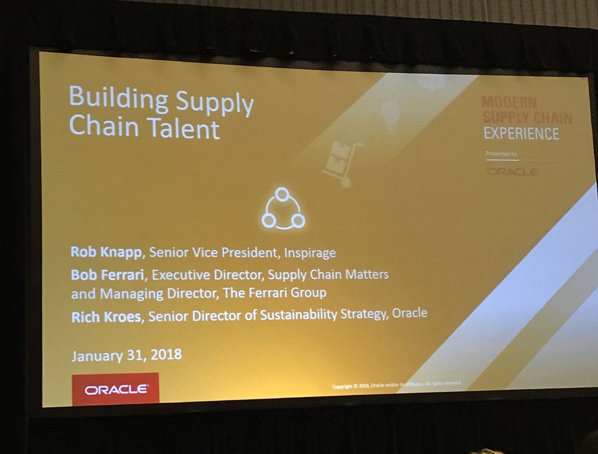 SaulSLB's tweet photo. Interesting session at #OracleMSCE regarding the imbalance between supply and demand of talent in supply chain fields. Is there a culture clash between baby boomers and millenials? https://t.co/rPR4cXGx6i