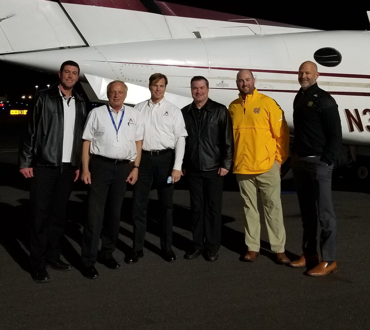 CoachLiamKlein's tweet photo. Thanks so much to Chip and Harry with @Atlaircharter Great service and a huge supporters of @kennesawstfb Productive day on the road and in the sky! #OWLSFLY #EAT #WTD https://t.co/pitoUF6xao