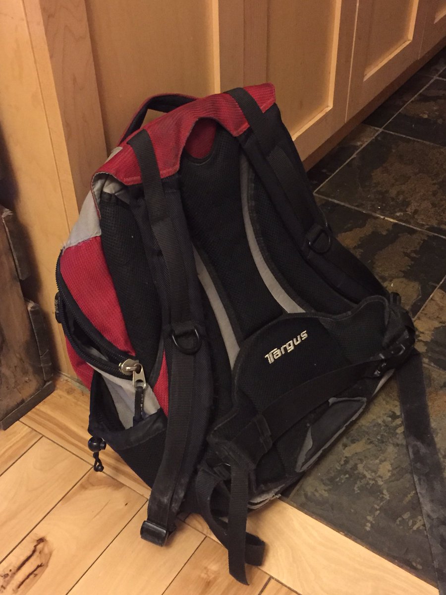 KSurgey's tweet photo. Finally retiring my @TargusCanada backback after 10 years. It’s seen me through university, 3 jobs, 4 laptops, 7 mountains and 10 countries. Going to miss her. #Backpack #SoMuchStorage https://t.co/p7GsdVA2bN
