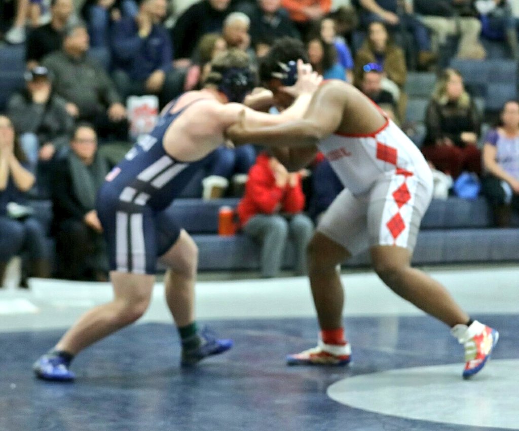 BobLImages's tweet image. In tonight's wrestling @DinwiddieSports'  and @GeneralsFootbal  all star #brandonharris grapples with his @DSF_Rebels opponent @hatfieldsports @TheRVASportsNet @804Varsity
