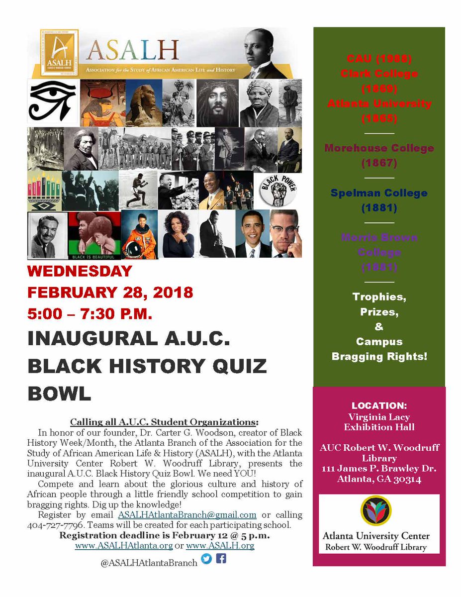 ASALHAtlanta's tweet photo. @Caustudentctr, @SpelmanPres, @caumuseum, @CAU @CAU_Alum_Rel @spelmanmuseum @Morehouse @MorrisBrownATL @AUCWoodruffLib @asalhed @ASALH https://t.co/b1QCH5Wjf0