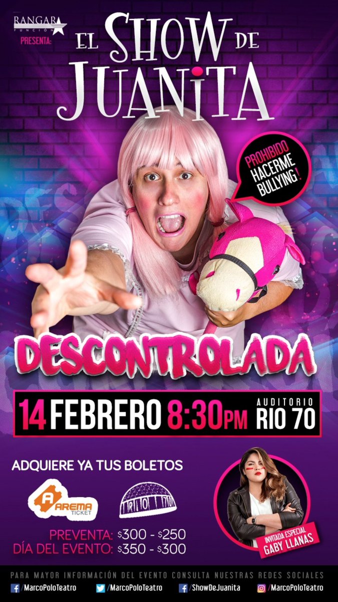 Oigansss. El 14 de Febrero voy a estar en <a href="/AuditorioRio70/">Auditorio Río 70</a> porque #SOLA pero #EXITOSA boletos acá arema.com.mx/arema/evento.a…