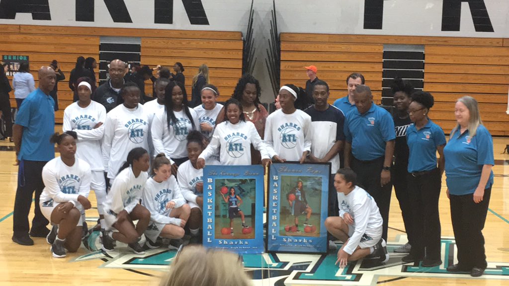 Seniors Shania Pope and Kawanza Brown are victorious at Senior Night in the Sharks Den versus Sanford Seminole. Thank you ladies for a great season!!