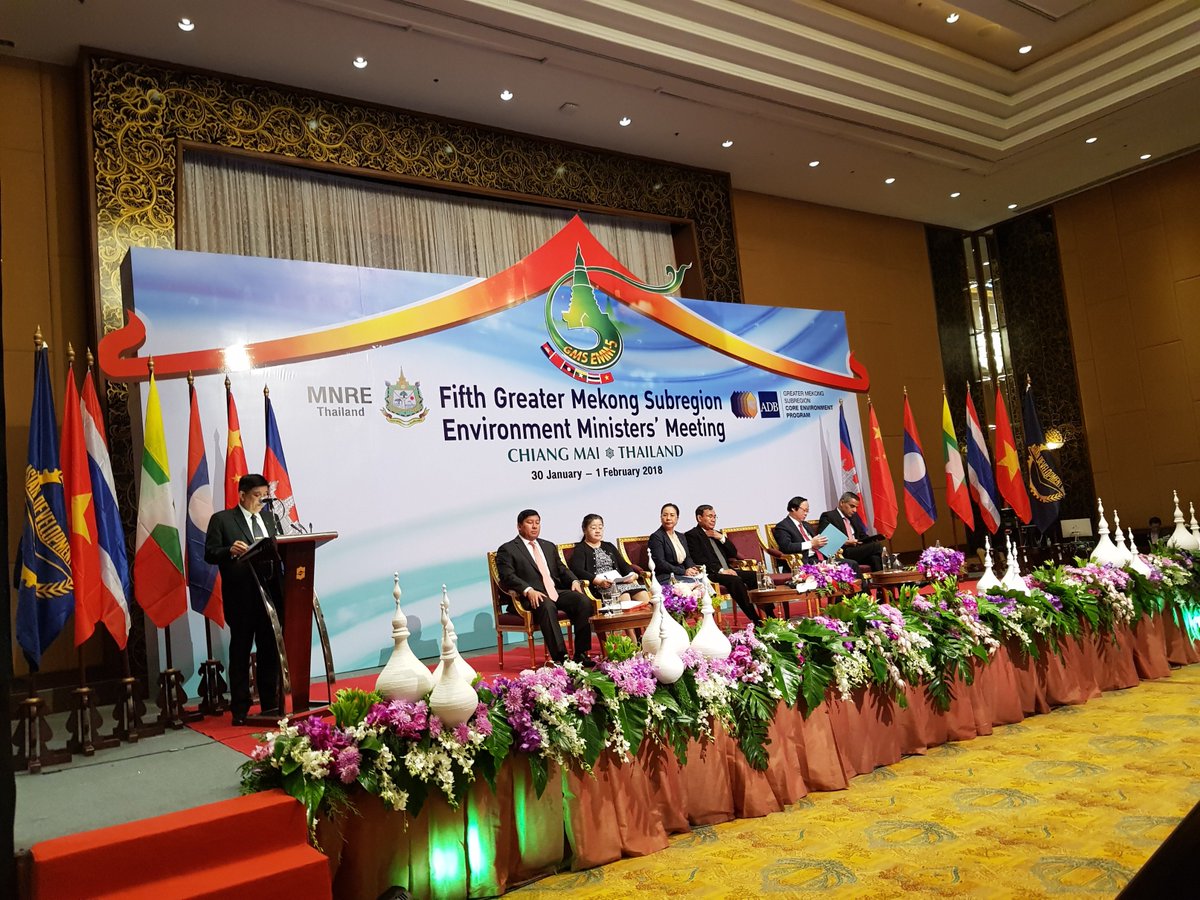 GMSEnv's tweet photo. H.E General Surasak Karnjanarat, Thailand MNRE delivers statements at #EMM5 official meeting to environment leaders from the six GMS countries. @ADBEnvironment @ADB_HQ https://t.co/RDySANhfis
