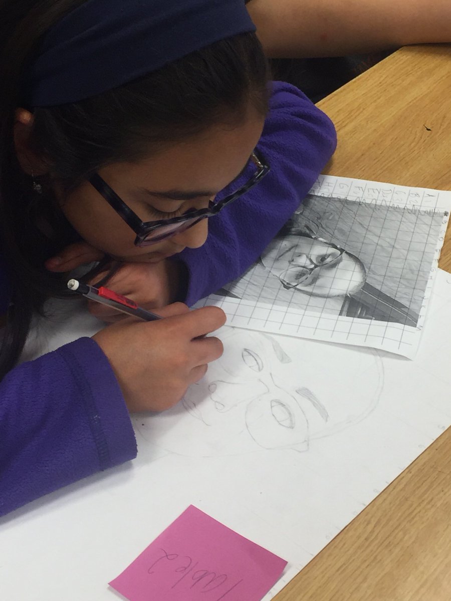 Sixth grade artists are diligently working on self portraits. We are finally getting some steam after so many breaks!  #RRISD1family <a href="/cdfulkes/">CD</a>