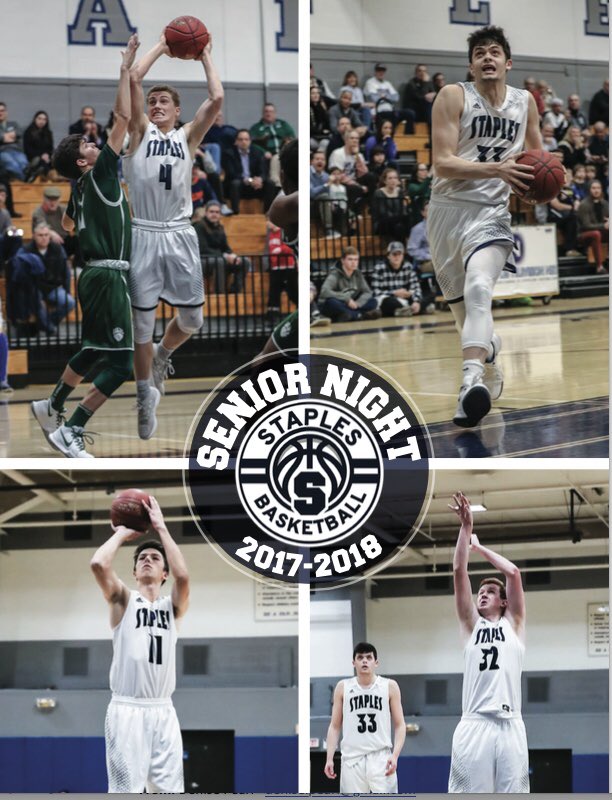 #SENIORNIGHT tomorrow. Ceremony starts at 6:30pm. Tipoff at 7:00pm against Stamford. First game with the new scoreboard. #StayHungry