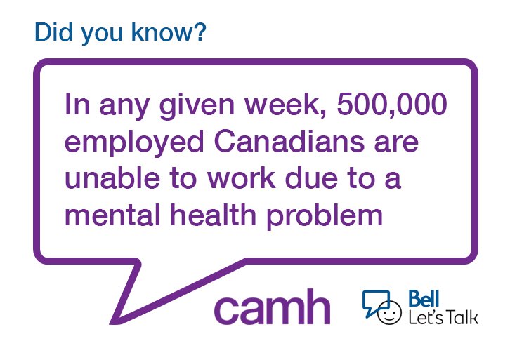 CAMHnews's tweet photo. #MentalHealth issues can impact any one at any point in their life. Take the time to reach out to a co-worker and talk about the importance of #mentalhealth even after #BellLetsTalk Day. https://t.co/ZwDX0ZYN3L