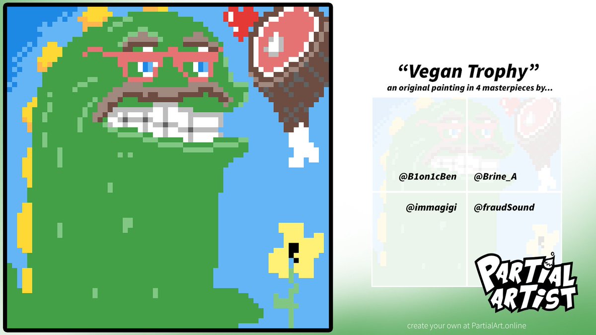 PartialArt's tweet photo. "Vegan Trophy" by @immagigi, @Brine_A, @B1on1cBen &amp; @fraudSound is the latest #PartialArt masterpiece! Well, what do you think?

1/4th at a time, become a #PartialArtist black belt at https://t.co/dvLQlupxoW 🥋 https://t.co/90tKkzKYsm