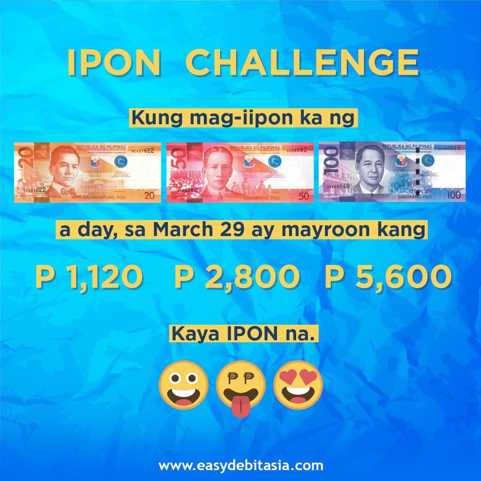 i2imatmph's tweet photo. Start your February with the #IponChallenge! Kung sisimulan mo ngayon, may ipon ka para sa #HolyWeek2018! 🤑😊👍
#SavingsTips #EasyDebit #MakingLifeEasier https://t.co/1MH1yJqfgj