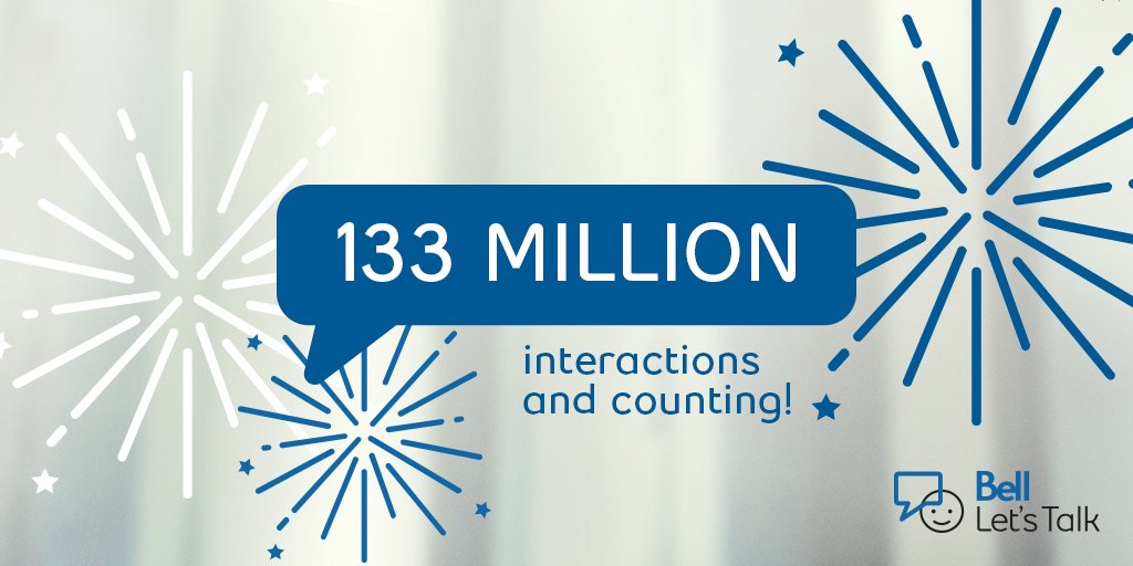 Bell_LetsTalk's tweet image. We just broke the record!!! 133 million interactions and counting. You know what that means, there’s still time to join the conversation. #BellLetsTalk