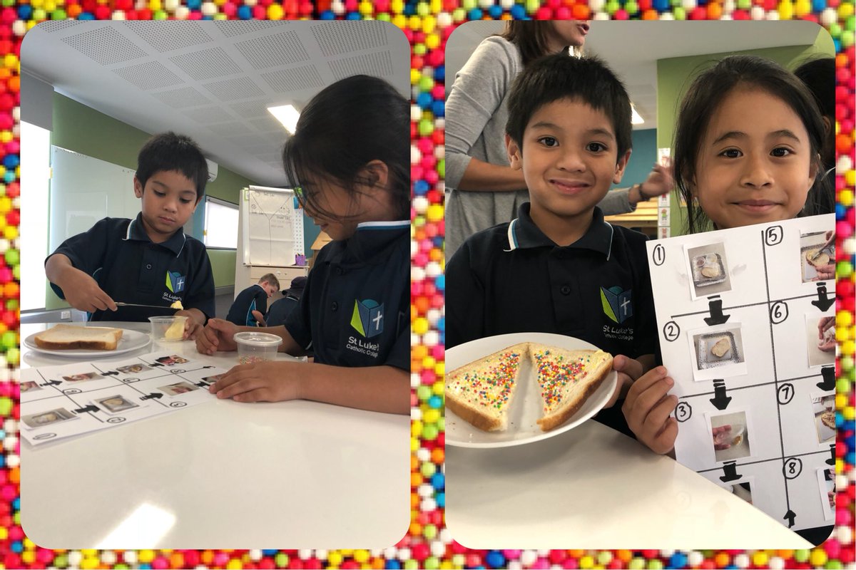 StLukesMP's tweet photo. Sequencing success in Activities Club! Junior AC students established the correct sequence to make fairy bread and then tested their code! #6to6 #activitiesclub #extendedschoolday #coding #fairybread https://t.co/qHIodXPDoa