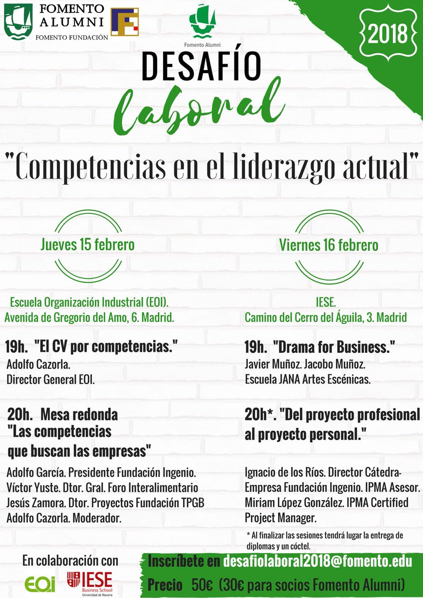 BachFFAlumni's tweet photo. Ponte en marcha, lidera tu proyecto profesional con el #desafiolaboral2018 en colaboración con @iesebschool. Inscríbete, no lo dudes. #somosalumni #alumniFF #IESE https://t.co/orkq0Trd48