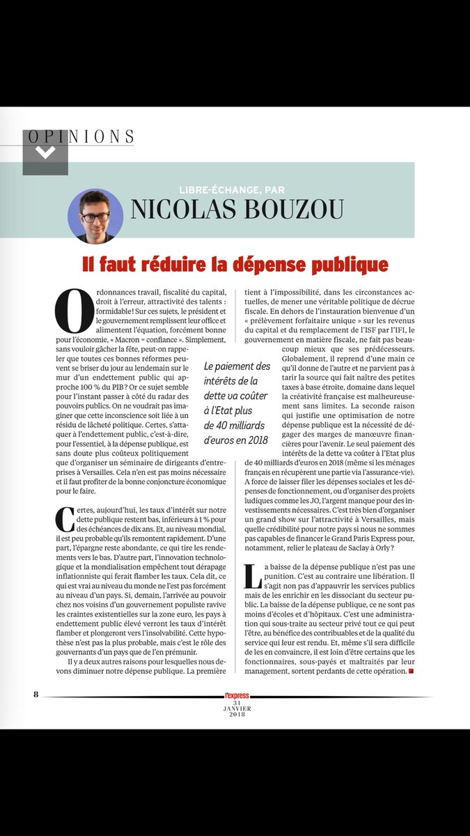 nbouzou's tweet image. En n’ayant pas le courage de s’attaquer au drame de la dette publique, le Gouvernement prend le risque de détruire l’action qu’il mène depuis 6 mois : mon édito pour L’Express. @EPhilippePM