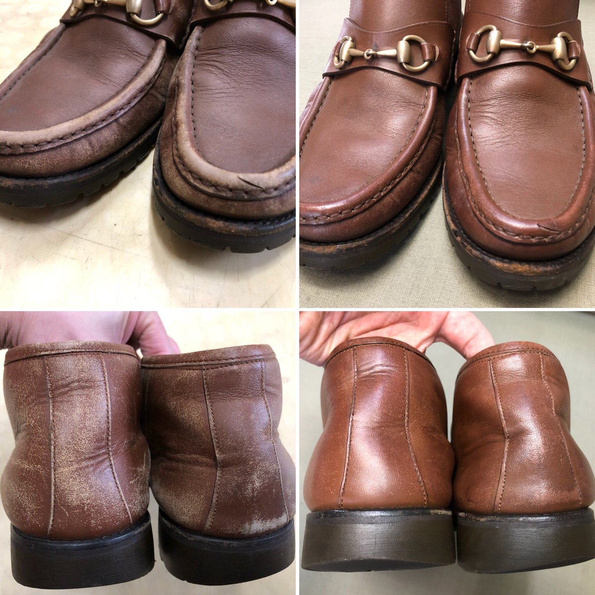 シミ抜復元工場 帽子 靴 鞄 財布 こんだけスレが激しいブーツも良い感じに修正できました ビジネスシューズ シューズ 靴 革靴 ブーツ シミ抜き しみ抜き 染み抜き 柏崎 柏崎市 色修正 Gucci グッチ