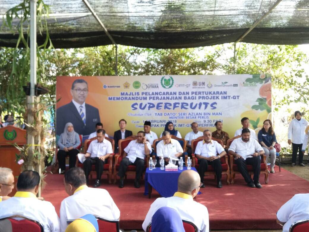 mada_malaysia's tweet photo. Majlis Pelancaran dan pertukaran memorandum perjanjian bagi Projek IMT-GT SUPERFRUITS, Chupping Valley dirasmikan oleh YB Dato' Seri Azlan Man, Menteri Besar Perlis. 

#madamabeles 
#ourfoodourfuture https://t.co/8ktdqZMQjS