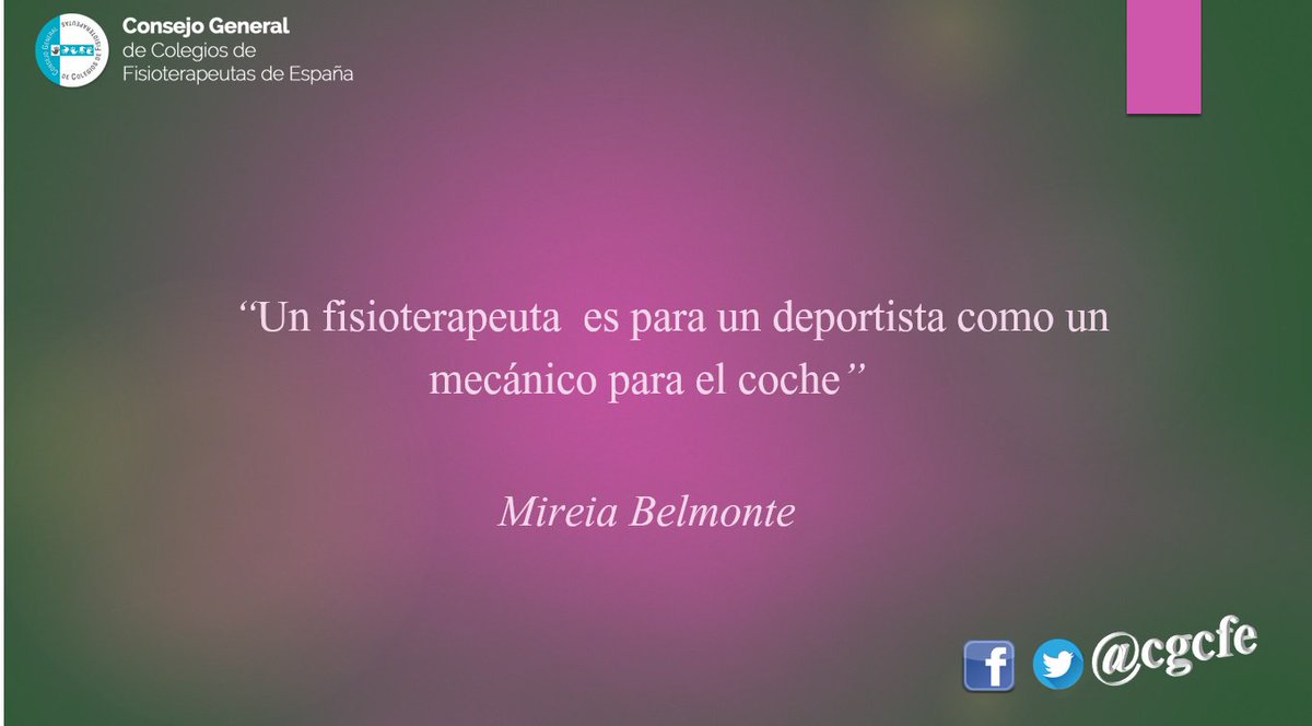Este jueves en nuestras #FrasesFisioterapéuticas esta de <a href="/miss_belmont/">Mireia Belmonte</a> que tanta repercusión está teniendo. Gracias Mireia por el reconocimiento hacia nuestro colectivo
