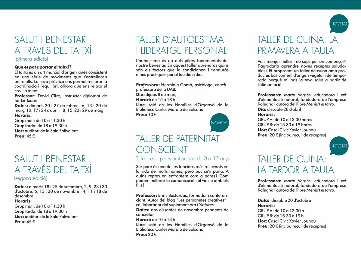 Un taller de #paternitat conscient amb <a href="/enricbastardas/">Enric Bastardas</a>, principal novetat del programa "Salut, consciència i moviment" de #Solsona <a href="/YasminaVr/">Yasmina_VR</a> <a href="/maribelbella2/">Maribel Bella</a> <a href="/icdones/">Institut Català de les Dones</a> <a href="/CCSolsones/">Consell Comarcal del Solsonès</a> ajsolsona.cat/la-ciutat/noti…