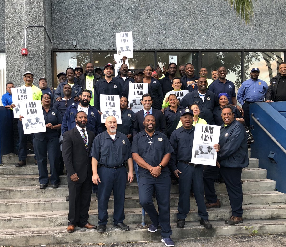 Revhardrick's tweet image. Honoring the deaths of Echol Cole &amp;amp; Robert Walker and the Memphis Sanitation Strike of 1968 w/ Miami Mayor Francis Suarez and Union Officers of the Miami Sanitation Union.