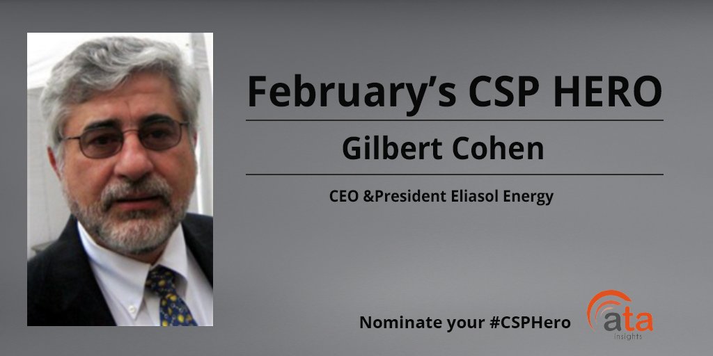 AtaInsights's tweet photo. Gilbert Cohen, CSP industry expert and CEO of Eliasol Energy, is this month's #CSPHero!
Do you know an outstanding individual who is dedicated to CSP? Tell us about him/her at https://t.co/8Vm92V7k7a https://t.co/1mVaSo7FXa